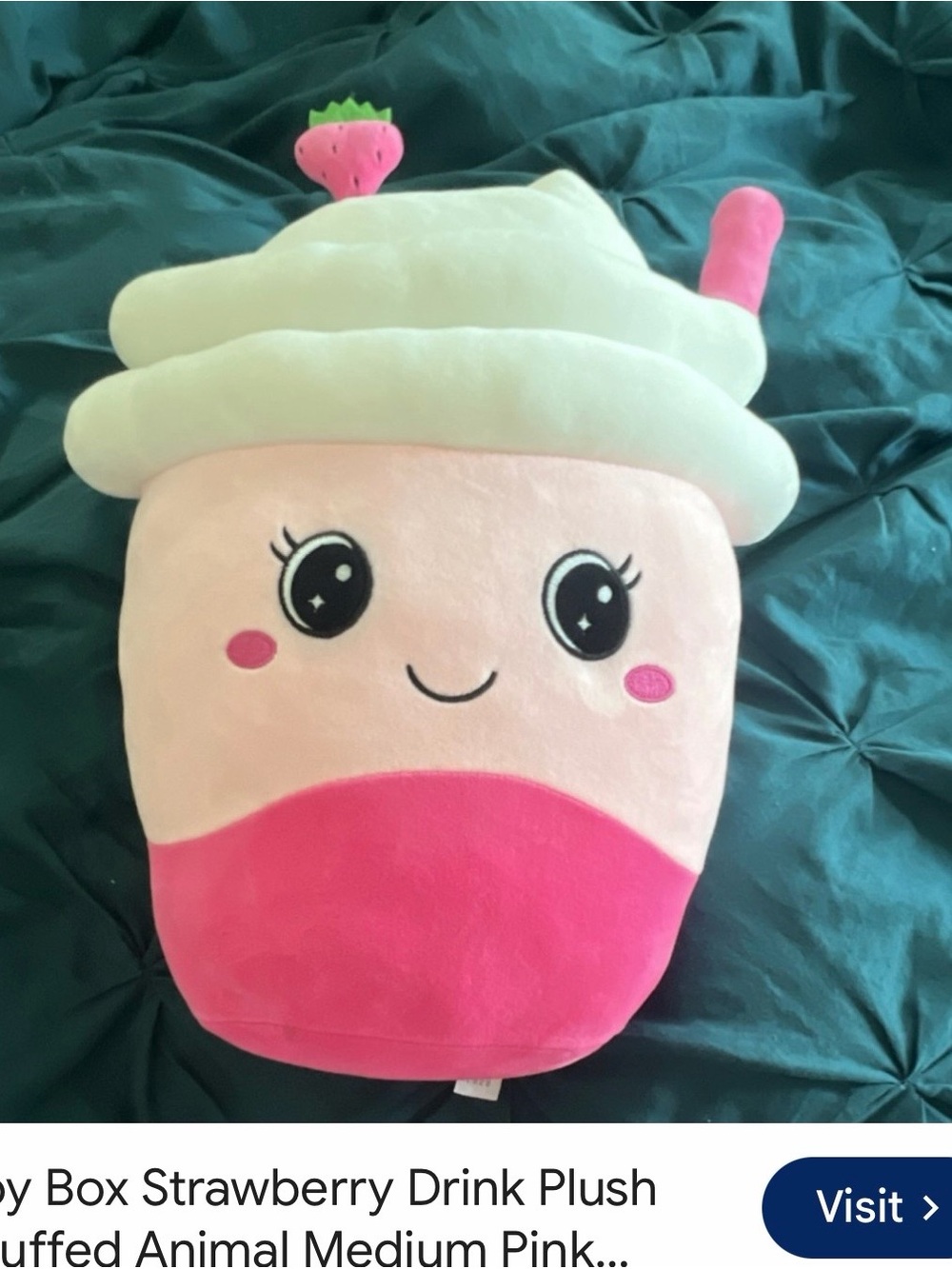 Cute Pink Strawberry Drink Plush Pillow for Kids